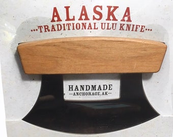 Hand Sanded Handmade Made in Alaska PLAIN Alder Wood Handle Ulu Knife Traditional - Pair with Boards