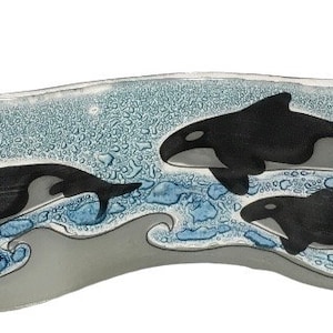 Handmade Fused Glass Wavy Glass Figure Orca Pod Killer Whales