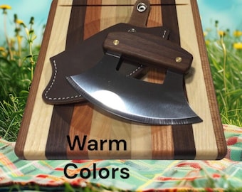 Traditional Basic Style Traditional Handmade in USA Wood Ulu Knife Cutting Chopping Bowl/Board 8.5" X 9" Knife, Sheath Set Oil Dipped