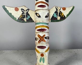 Totem Pole Wood 1950’s Northwest Canada  Rare 6” Painted