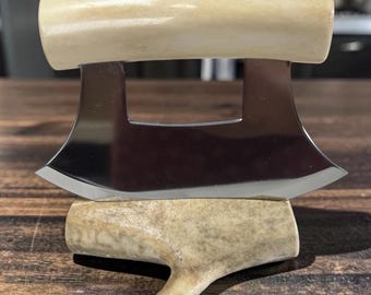 Handmade  Caribou Antler Ulu Knife Antler  Stand - Alaskan Craft Story Card