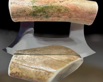 Handmade Made in Alaska Polished Natural polished Handle CARIBOU Antler Ulu Knife Natural Caribou Antler Base