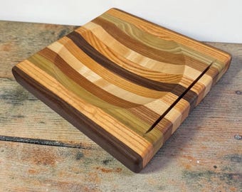 1 of a Kind Unique X-Large Handcrafted USA Wood Ulu Knife Cutting Chopping Bowl/Board  9.5" x 10" 8" Bowl  Stripe