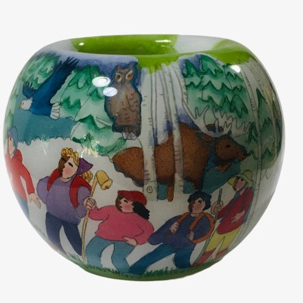 Handpainted Inside Reverse Painted Glass 4” Votive\ T-Lite Candle holder Barbara Lavallee