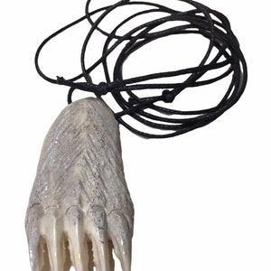 Handmade Made in Alaska Carved Moose Antler Bear Paw Pendant W/ Leather String