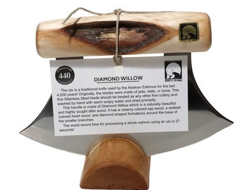Handmade Made in Alaska Natural Diamond Willow Ulu Knife