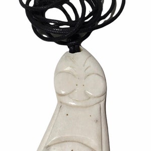 Handmade Made in Alaska Carved Moose Antler Billiken Lucky Charm Pendant W/ Leather String