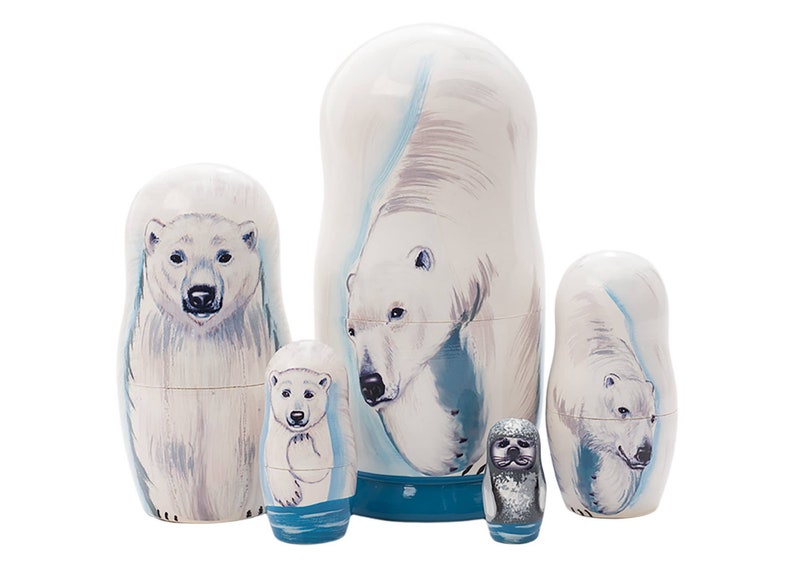 Handmade Handpainted Polar Bears Nesting store Doll 5pc Tallest 6