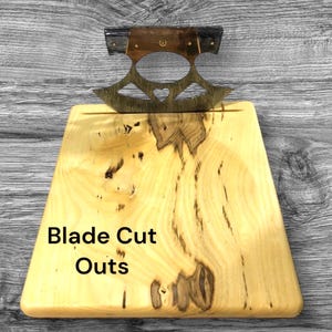 Handmade Hackberry Chopping Board Two Tone Wood  Handle Sweetheart  Damascus Ulu Knife Leather Sheath Set