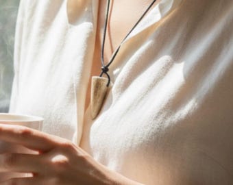 Handmade Made in Alaska Natural Caribou Antler Tip Pendant W/ Leather String