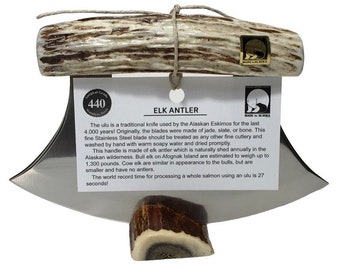 Handmade Made in Alaska Natural Shed Elk  Antler Ulu Knife