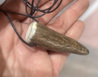 Handmade Made in Alaska Caribou Antler Tip Pendant W/ Leather String