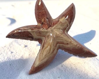 Natural Color Handmade Polished  Marble Starfish Figurine 5”