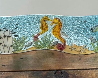 Handmade Fused Glass Wavy Glass Figure  Sea Horses