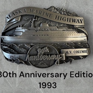 Vintage 32 years Alaska Marine Lines  Pewter Belt Buckle RARE 1963-1993 Anniversary Edition