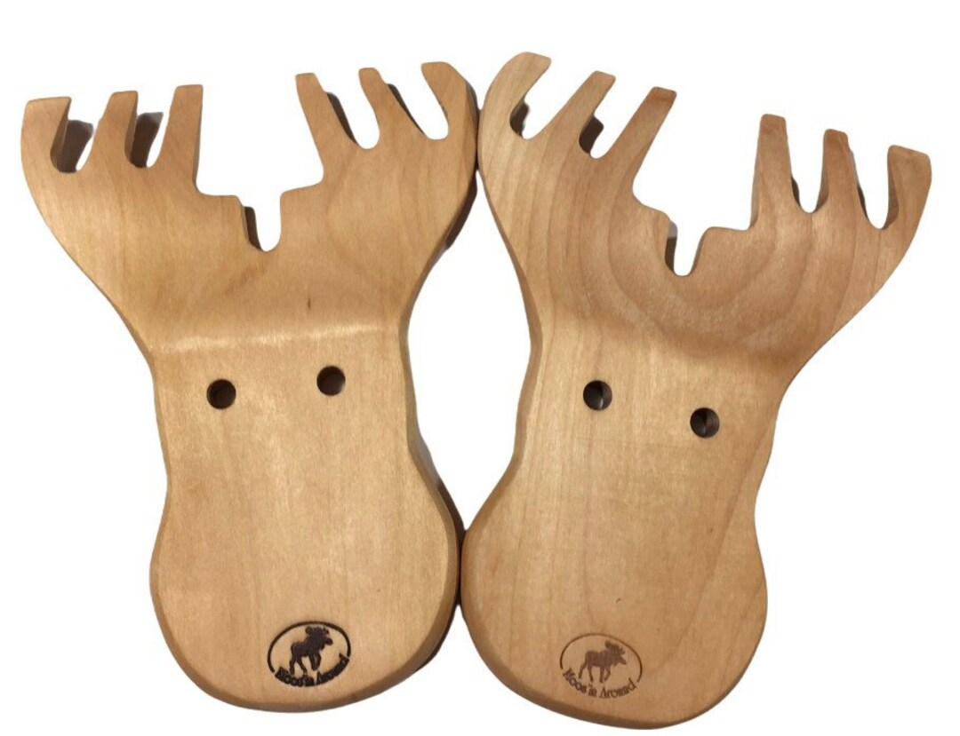 Moose Antler Shape Wood Grabber Salad Pasta Servers Tosser Pair