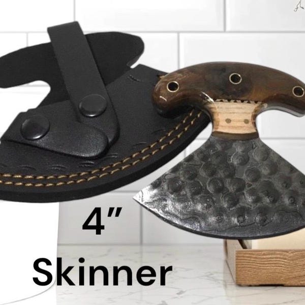 Klein houten handvat van 4 inch Skinner mes regendruppel damaststalen mes met leren schede