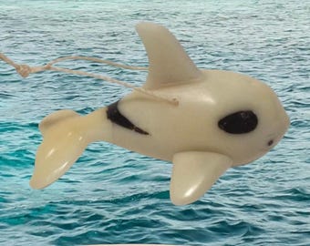 Kukui Nut Carved Orca Whale Handmade Ornament