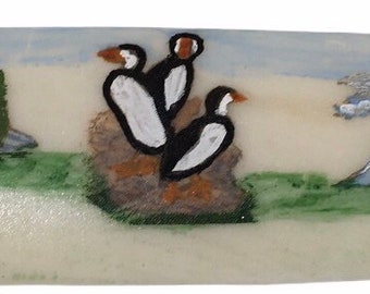Unique Handmade Bone Painted Letter Opener 7&quot; - Puffin Birds 1 of a Kind