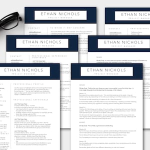 Paquete de entrevistas de búsqueda de empleo con CV, carta de presentación, plantilla de referencia y 30 60 90 Day Plan / Classic Blue Resume Template Bundle