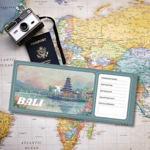 Printable Bali Ticket Template,Bali Surprise Gift Ticket,Printable Boarding Pass,Editable Plane Ticket, Trip Reveal Ticket,instant Download