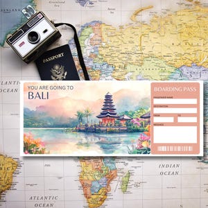 Printable Bali Ticket Template,Bali Surprise Gift Ticket,Printable Boarding Pass,Editable Plane Ticket, Trip Reveal Ticket,instant Download