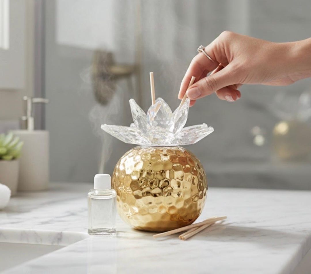 Lotus Custom Diffuser Handmade Italian Crystal Lotus Aromatherapy Diffuser: Gold Hammered ...