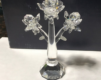 Superbe figurine florale italienne à 3 tiges en cristal, vintage, « Made in Italy » Swarovski Components