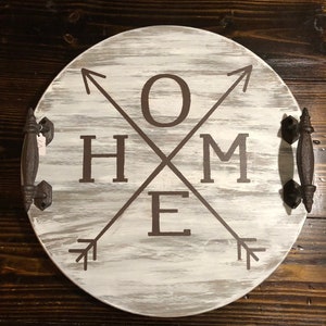 Distressed white/ brown lettering (Home) 18 inch Lazy Susan