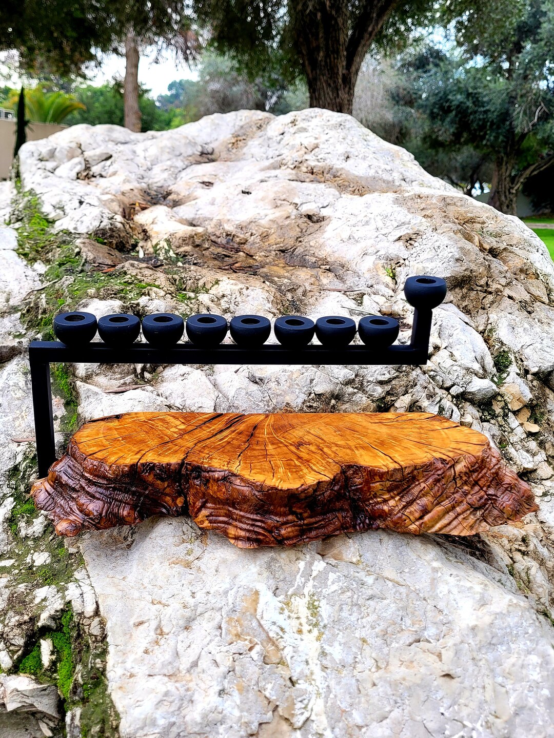 Menorah Wood Menorah Oil Lamp Olive Wood Etsy
