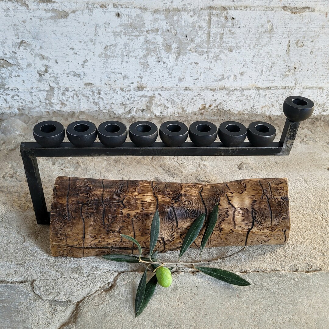Menorah Wood Menorah Oil Lamp Olive Wood Raw Edge Etsy