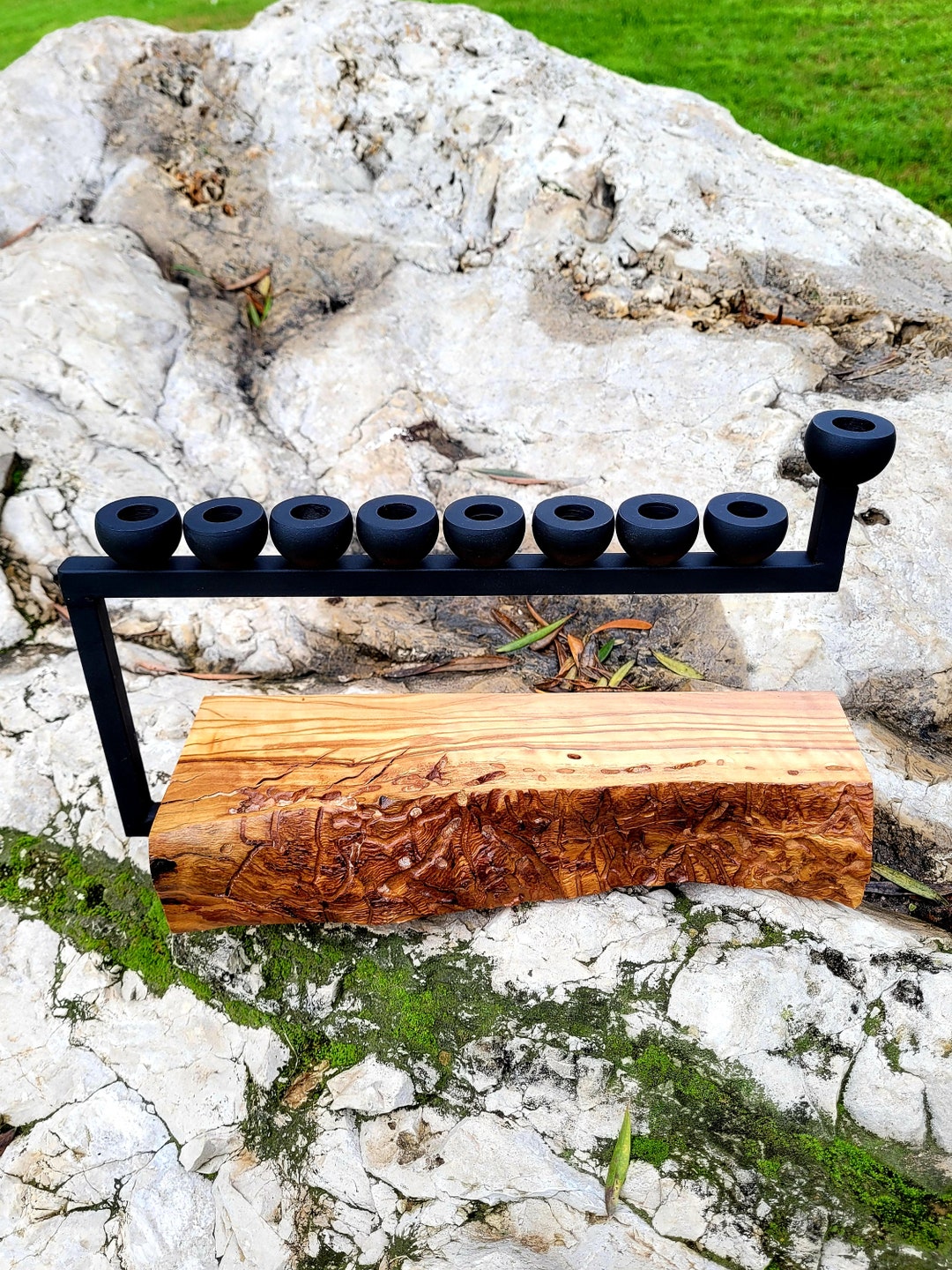 Menorah Wood Menorah Oil Lamp Olive Wood Etsy