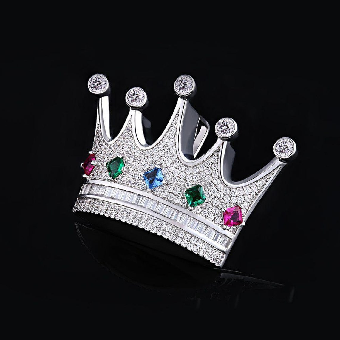 Iced Out Crown Pendant in White Gold Etsy UK