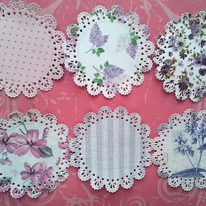 Tapete de papel con encaje floral de color lila de 3,5" (paquete de 6) - Fabricación de tarjetas, manualidades, álbumes de recortes, decoración para fiestas de té