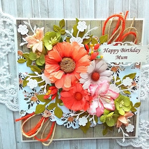 Carte d'anniversaire personnalisée 3D de luxe, fait main shabby chic - toutes les salutations + votre message à l'intérieur