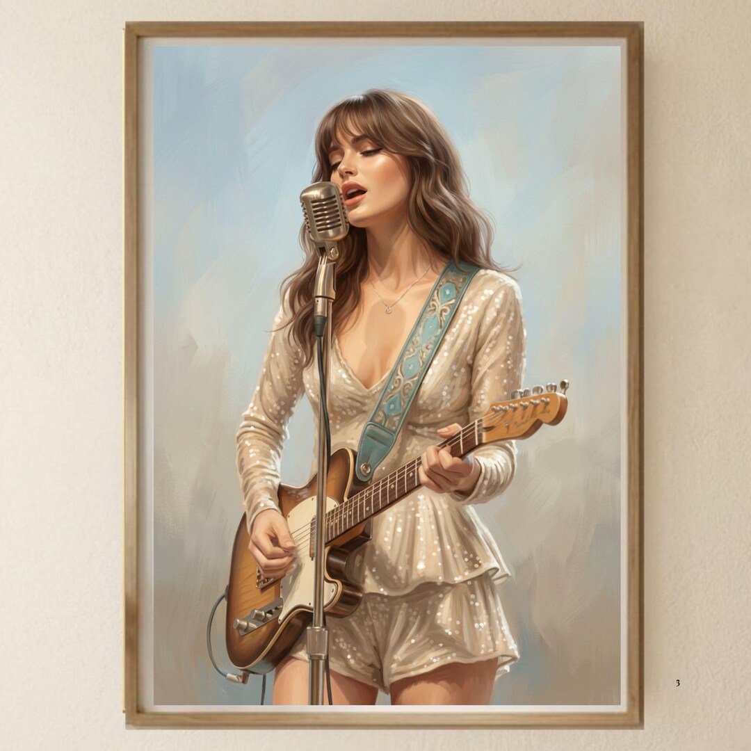 Glam Singer Guitar Art Print, Neutral Music Illustration (digital ...