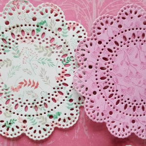 4 Pink Floral Paper Lace Doily Pack of 6 Card Making, Crafts, Scrapbooking, tea party decoration image 2