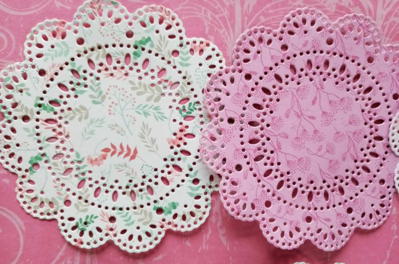 4 Pink Floral Paper Lace Doily Pack of 6 Card Making, Crafts, Scrapbooking, tea party decoration image 2