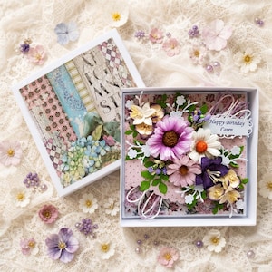 Cartão de aniversário de luxo em caixa – Presente personalizado para guardar de recordação | Cartão artesanal 3D em estilo shabby chic