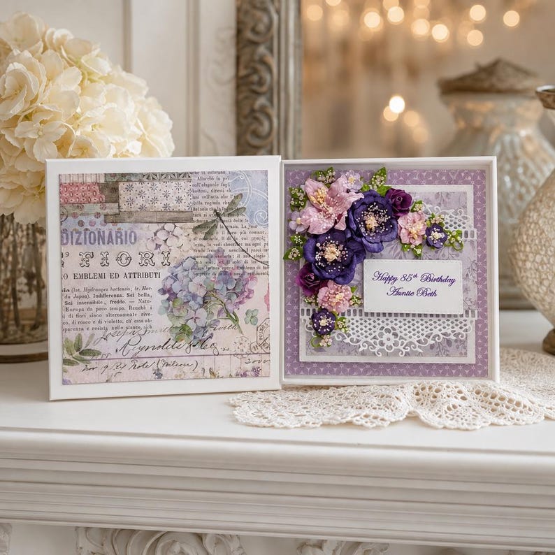 Boxed Luxury Birthday 3D Card, Shabby chic, Handmade, Personalised - any greeting + your message inside image 4