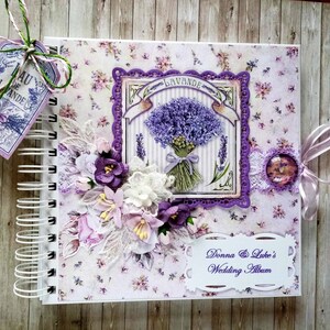 Provence Lavender 8x8" Photo Album, Handmade Wedding Shabby Chic Album, Scrapbook Junk Journal, 40 sheets