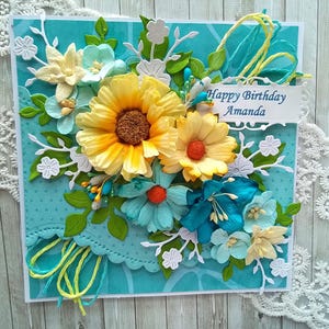 Carte d'anniversaire personnalisée 3D de luxe, fait main shabby chic - toutes les salutations + votre message à l'intérieur