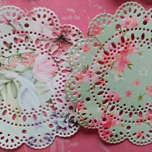 4 Pink Floral Paper Lace Doily Pack of 6 Card Making, Crafts, Scrapbooking, tea party decoration image 5
