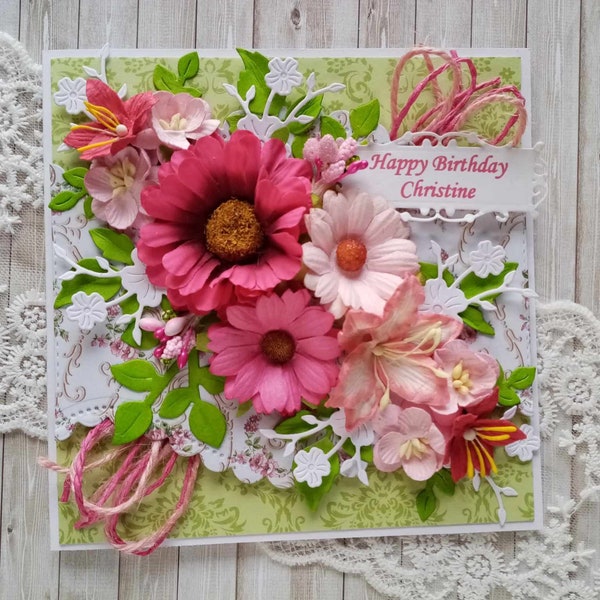 Personalised Birthday Luxury 3D Card, Handmade Shabby Chic - any greeting + your message inside