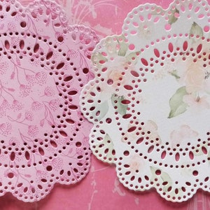 4 Pink Floral Paper Lace Doily Pack of 6 Card Making, Crafts, Scrapbooking, tea party decoration image 3