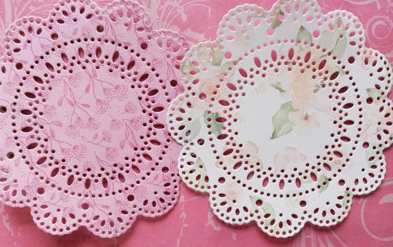 4 Pink Floral Paper Lace Doily Pack of 6 Card Making, Crafts, Scrapbooking, tea party decoration image 3