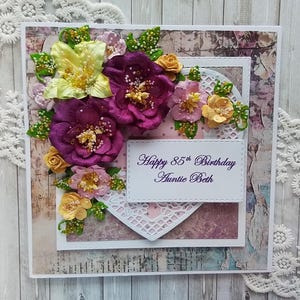 Tarjeta de cumpleaños 3D hecha a mano, estilo shabby chic, personalizada. Escribe tu propio mensaje.