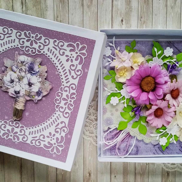 Boxed Luxury Birthday 3D Card, Shabby chic, Handmade, Personalised  - any greeting + your message inside