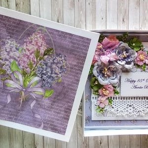 Carte d'anniversaire de luxe en boîte 3D, shabby chic, faite main, personnalisée - toutes les salutations + votre message à l'intérieur