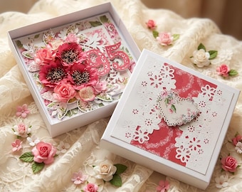 Handmade Boxed Birthday Card, Floral Embellishments, Personalized Age
